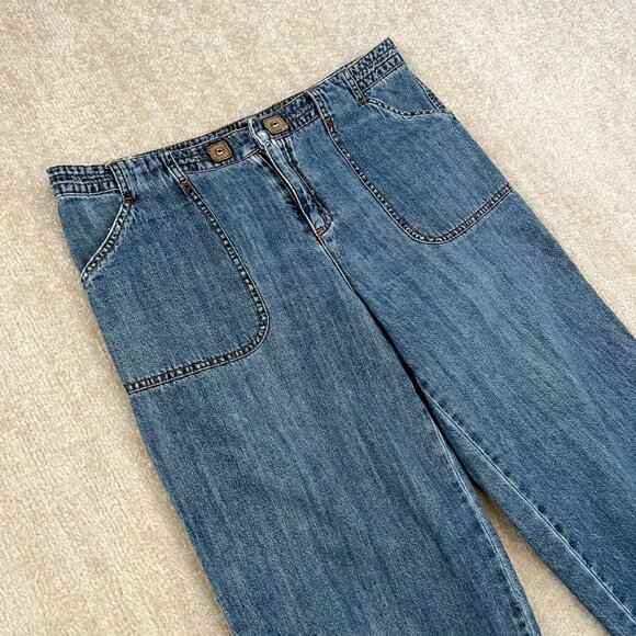 Vintage DKNY Jeans Blue Chambray Wide Leg Crop Pants Jeans 12 - Picture 3 of 12